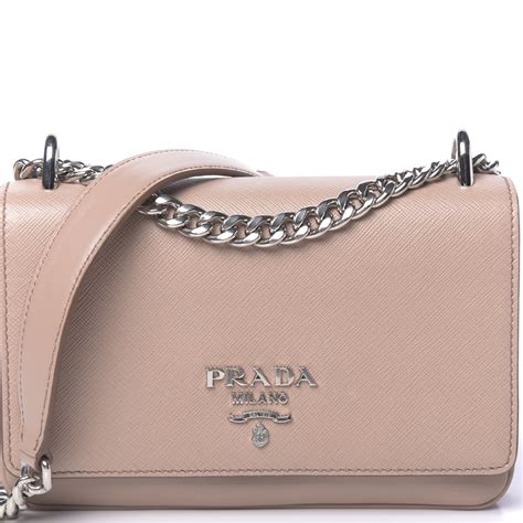 PRADA Soft Calfskin Saffiano Chain Crossbody Bag Cipria 